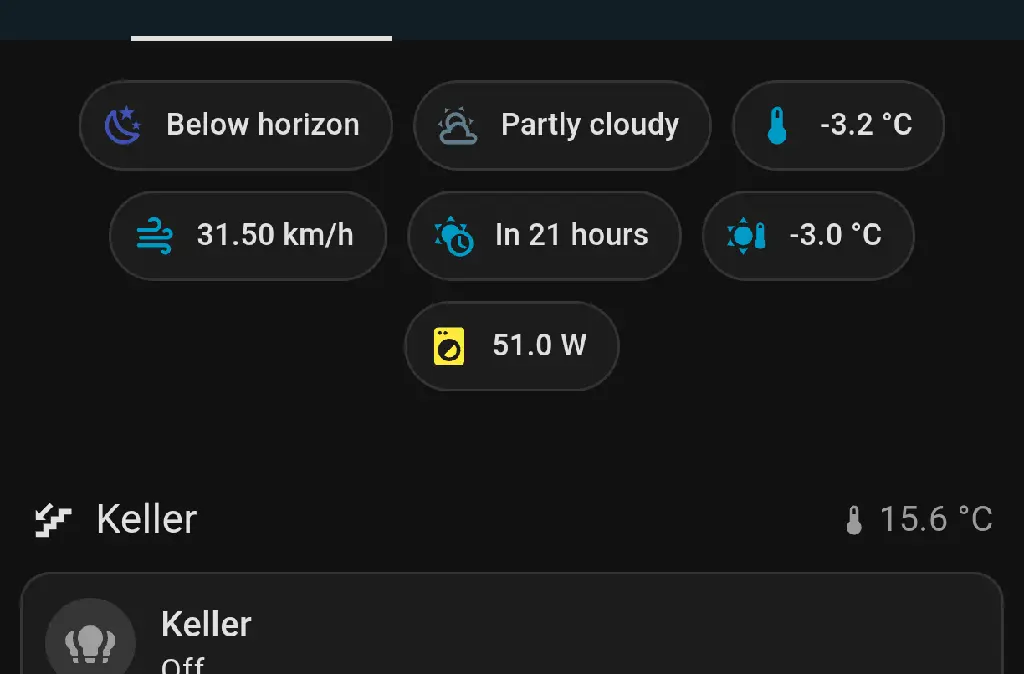 Screenshot from the same dashboard, with an additional yellow icon showing its currently using 53W