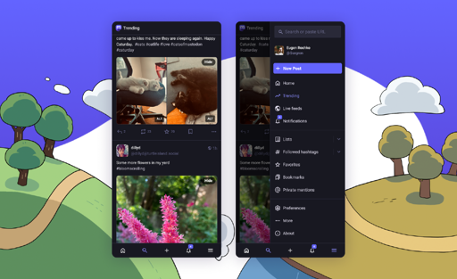 A screenshot showing the new navigation in Mastodon 4.4
