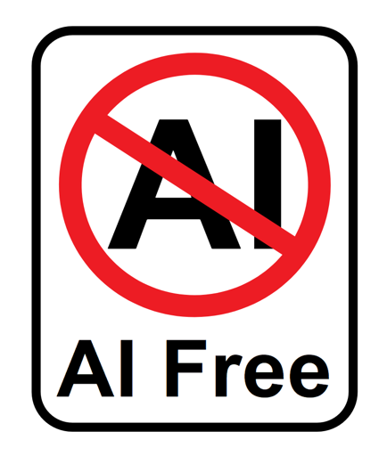 a sign proclaiming "AI FREE" like it's a street sign.