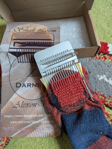 First darn (and first time using a darning loom)