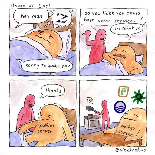 Four panel comic about waking up an old troubled server.