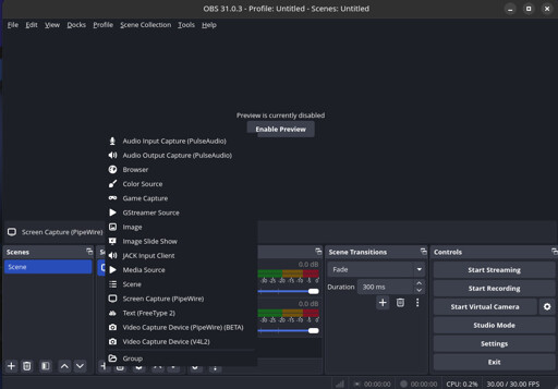 Screenshot of OBS Studio showing the Sources menu